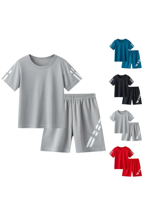 Boys Activewear Outfit Sets, 2 Piece Summer Quick-dry Sports Boys' Clothing Sets Black Size 7-8