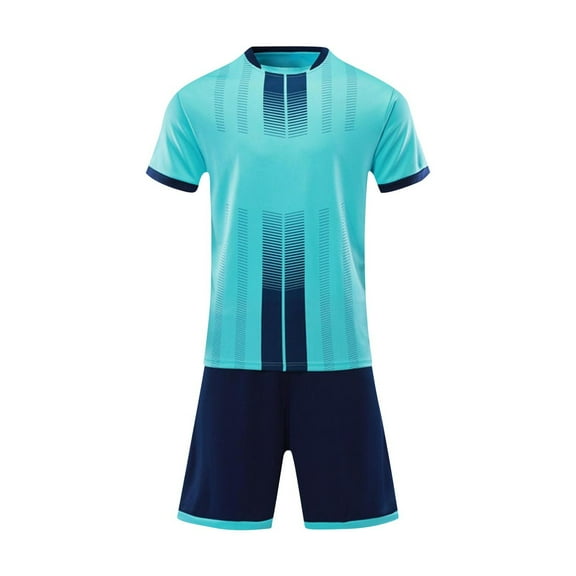 Cethrio Boys Activewear Outfit Sets, Football 2 Piece Quick-dry T-shirts and Shorts Sets Sky Blue Size 8