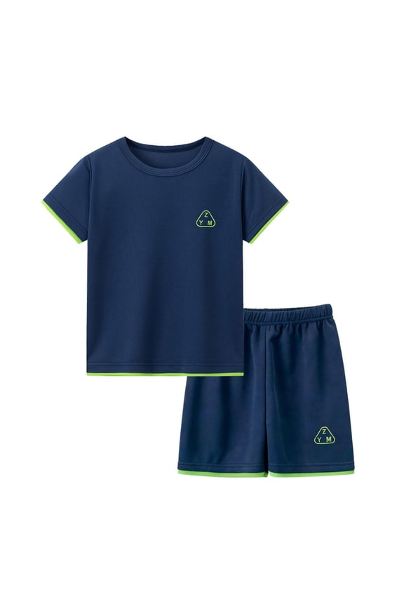 Boys Activewear Outfit Sets, Short Sleeve Sports Quick-drying 2 Piece Kids Athletic Clothing Sets Navy Size 2-3 T