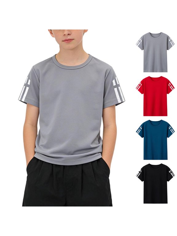 Boys Activewear T-shirts Size 10-12, Short Sleeve Summer Casual Quick-drying Athletic Tops Gray