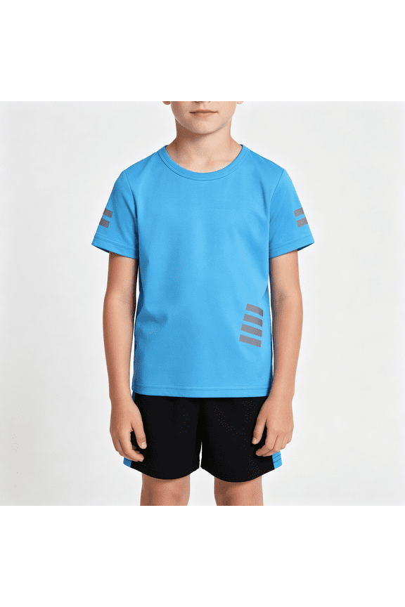 Boys Athletic Outfit Sets 2 Piece, Color Block Casual Short Sleeve Kids' Activewear Clothing Sets Blue Size 10-12 T