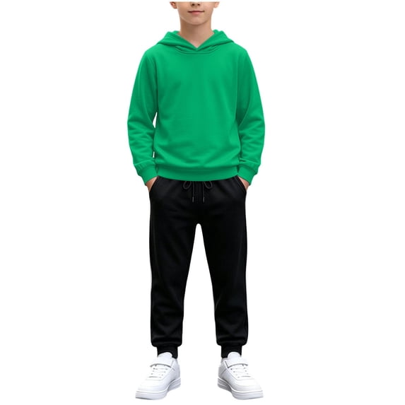 Cethrio Boys Athletic Outfit Sets, 2 Piece Long Sleeve Casual Running Boys' Activewear Green Size 12-13 T