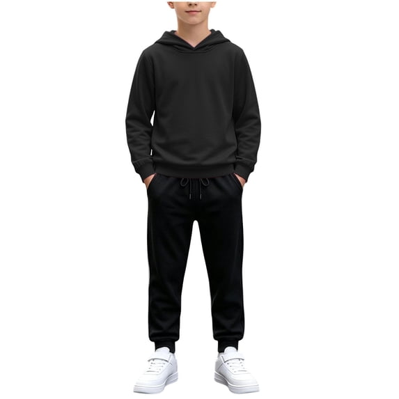 Cethrio Boys Athletic Outfit Sets, Casual Long Sleeve Running 2 Piece Boys' Activewear Black Size 7-8 T