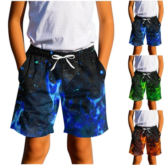 Cethrio Boys Athletic Shorts, Beach Printed Casual Drawstring Summer Shorts Blue Size 14 T