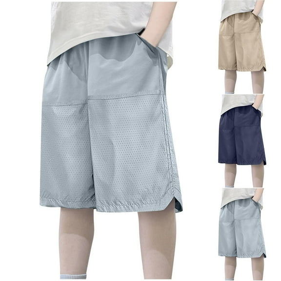 Cethrio Boys Athletic Shorts, Casual Loose Knee Length 2025 Summer Shorts Gray Size 8-9 T
