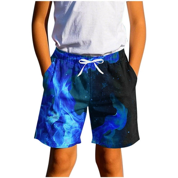 Cethrio Boys Athletic Shorts, Drawstring Casual Holiday Sports Summer Shorts Blue Size 10-12 T