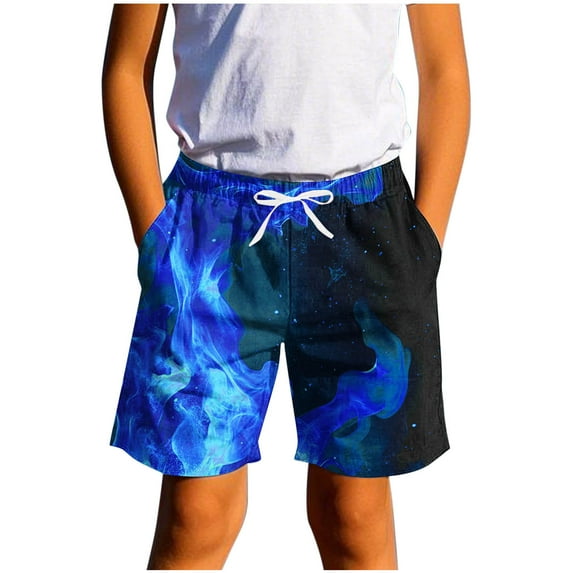 Cethrio Boys Athletic Shorts, Drawstring Casual Holiday Sports Summer Shorts Blue Size 10-12 T