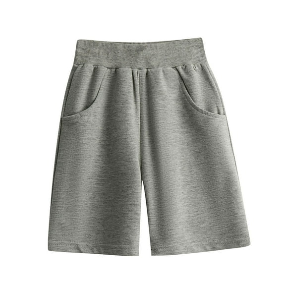 Cethrio Boys Athletic Shorts, Running Elastic Waist Cotton Solid Color Shorts with Pockets Gray Size 8-9T