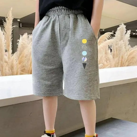 Cethrio Boys Athletic Shorts Size 14-16 T, Casual Elastic Waist Cotton Running Summer Shorts Gray