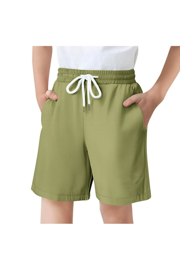 Boys Athletic Shorts, Summer Drawstring Knee Length Loose Active Shorts Army Green Size 13-14T