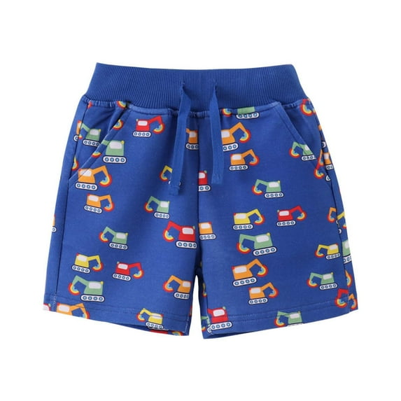 Cethrio Boys Athletic Shorts with Drawstring, Summer Printed Cotton Casual Running Shorts Blue Size 7T