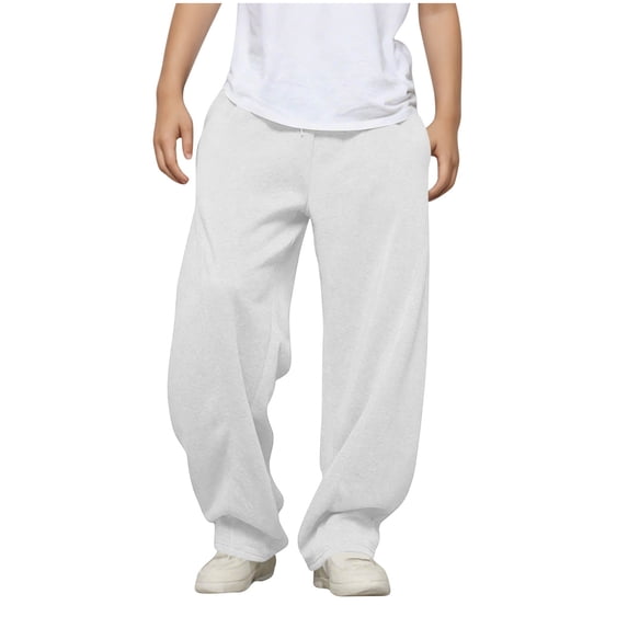 Cethrio Boys Athletic Sweatpants, Casual Relaxed Fit Drawstring Open Bottom Straight Leg Pants White Size 5T