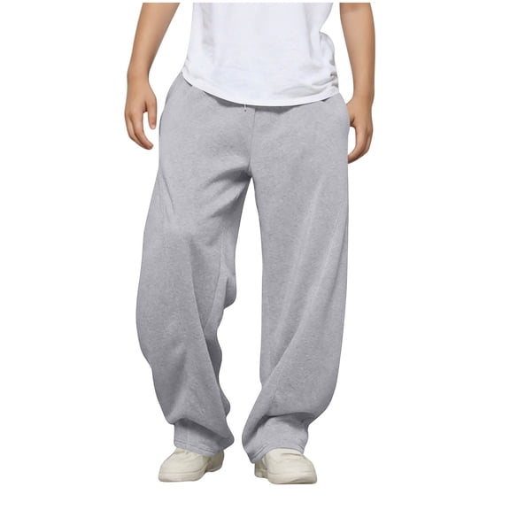 Cethrio Boys Athletic Sweatpants, Open Bottom Casual Relaxed Fit Drawstring Straight Leg Pants Gray Size 14-16
