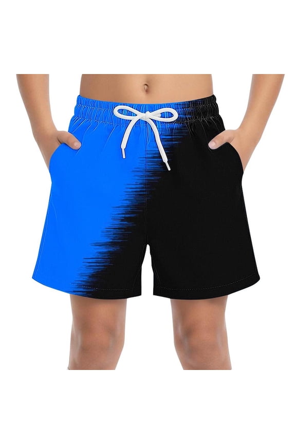 Boys Beach Shorts, Elastic Waist Stretchy Relaxed Fit Summer Board Shorts Blue Size 14-16