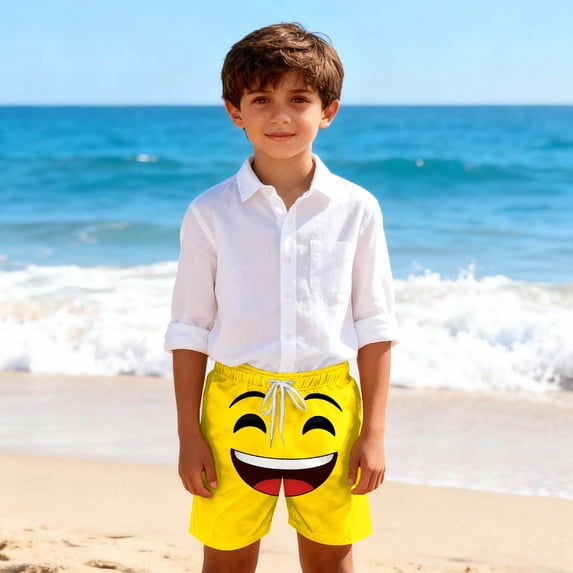 Cethrio Boys Beach Shorts, Elastic Waist Summer Casual Quick-drying Swim Shorts Yellow Size 14