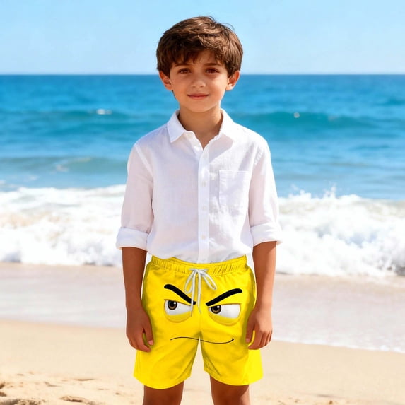 Cethrio Boys Beach Shorts, Quick-drying Elastic Waist Printed Summer Swim Shorts Yellow Size 6