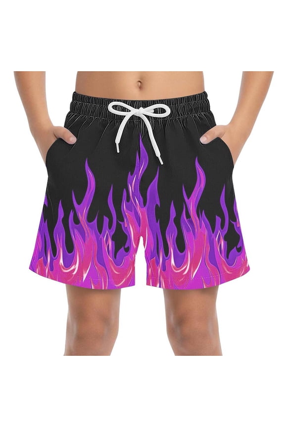 Boys Beach Shorts, Relaxed Fit Elastic Waist Stretchy Fashion Board Shorts Purple Size 8