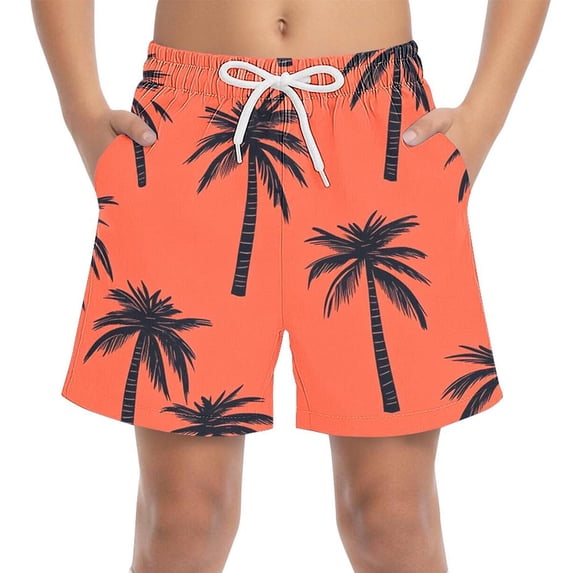 Cethrio Boys Beach Shorts, Stretchy Relaxed Fit Holiday Elastic Waist Board Shorts Orange Size 8