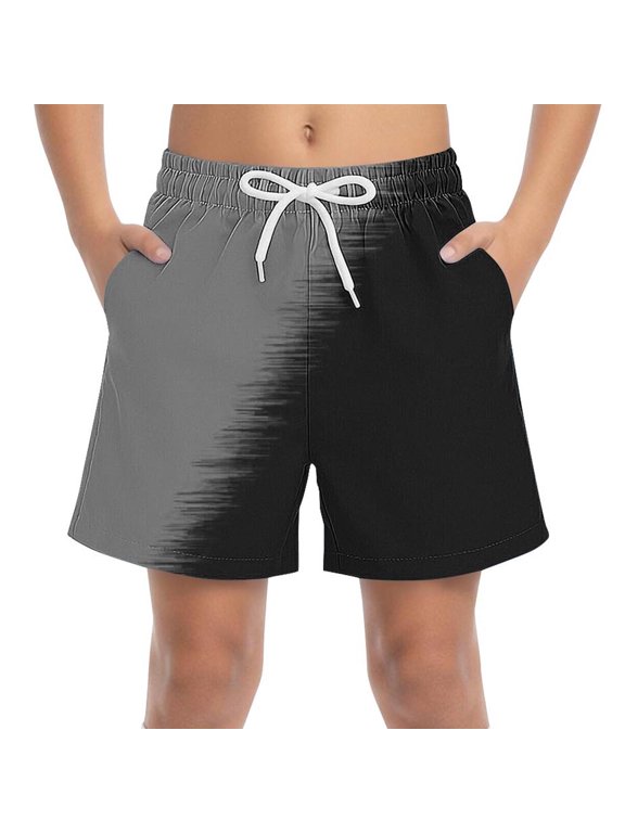 Boys Beach Shorts, Summer Stretchy Elastic Waist Relaxed Fit Board Shorts Gray Size 10-12