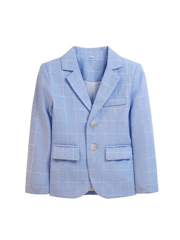 Boys Blazer Jackets, Formal Long Sleeve School Uniform Lapel Outerwear with Pockets Blue Size 8
