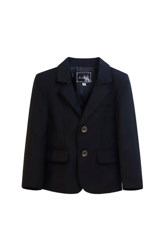 Boys Blazer Jackets, Lapel Long Sleeve School Uniform Formal Fall Outerwear Black Size 7-8