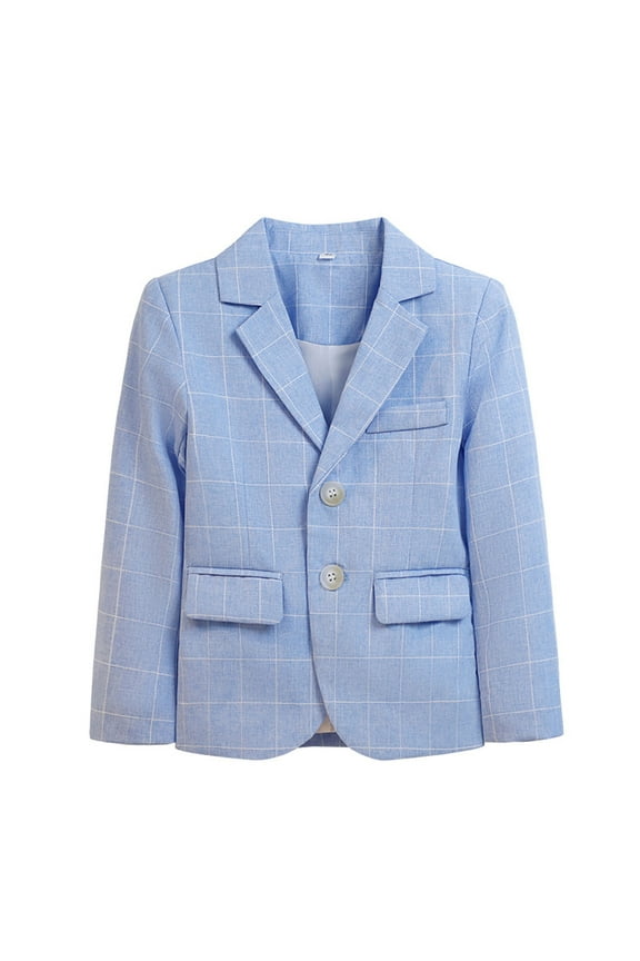 Boys Blazer Jackets, School Uniform Long Sleeve Lapel Formal Outerwear with Pockets Blue Size 7-8