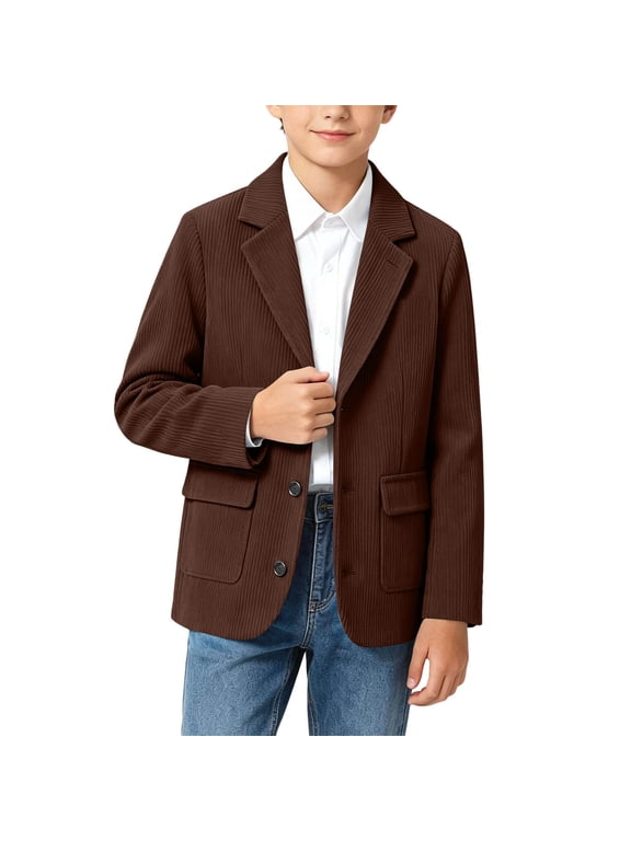 Boys Blazer Jackets, Wedding Corduroy Notched Lapel Single‑Breasted Formal Outerwear Brown Size 9-10 T