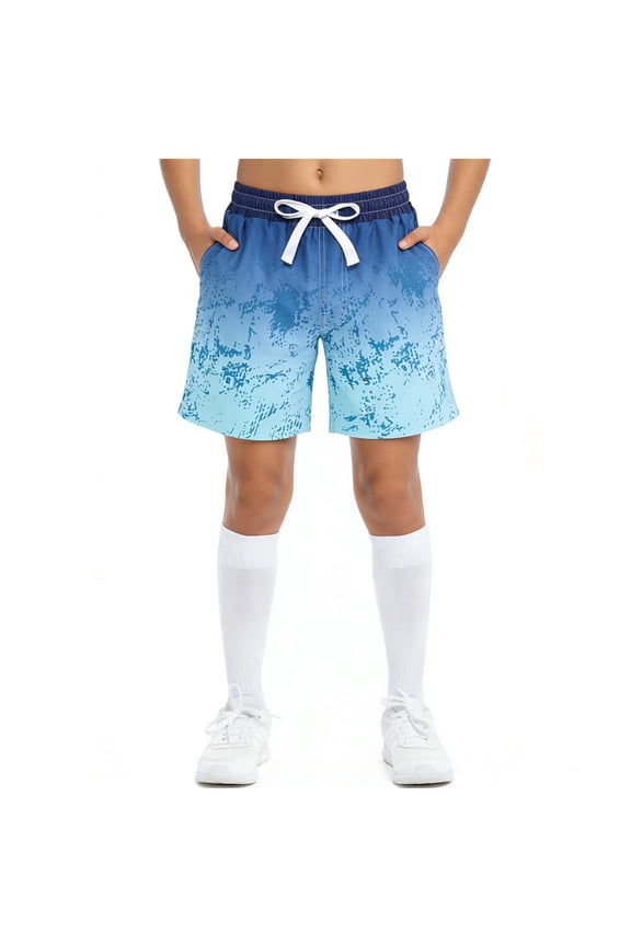 Boys Board Shorts, Holiday Elastic Waist Surfing Summer Beach Shorts Blue Size 6-15T