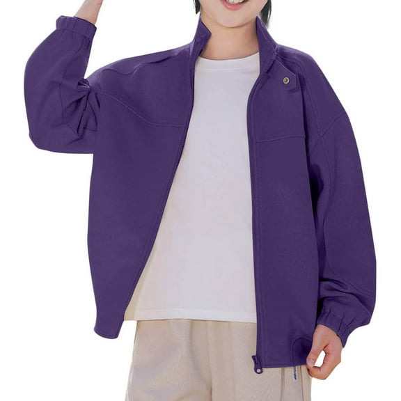 Cethrio Boys Bomber Jackets Size 10-12, Zip up Casual Cotton Long Sleeve Kids Outerwear Purple
