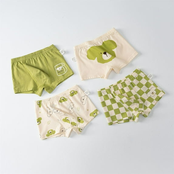 Cethrio Boys Boxer Briefs, Comfort Breathable 4 Pack Cotton Kids Underwear Green Size 7-8T