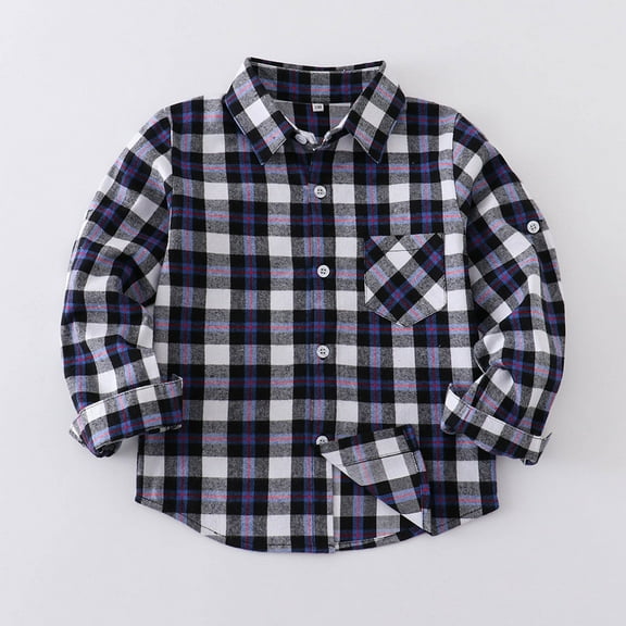 Cethrio Boys' Button Down Shirts, Casual Collared Long Sleeve Fall Plaid Shirts Blue Size 9-10 T