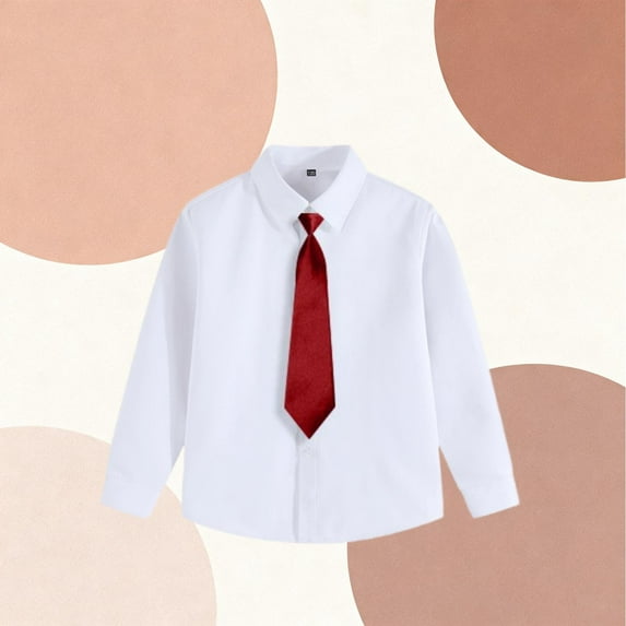 Cethrio Boys' Button Down Shirts, Casual Collared Long Sleeve Spring School Uniform Shirts Red Size 6