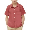 thumbnail image 1 of Cethrio Boys' Button Down Shirts, Casual Summer School Uniform Holiday Short Sleeve Shirts Watermelon Red Size 14-15T, 1 of 7