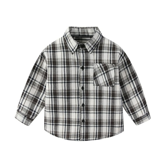 Cethrio Boys' Button Down Shirts, Collared Plaid Casual Cotton Long Sleeve Shirts Gray Size 6