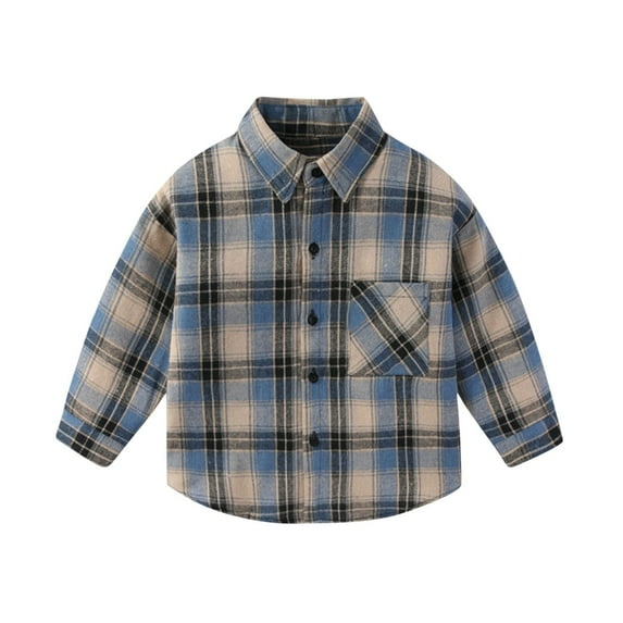 Cethrio Boys' Button Down Shirts, Collared Plaid Cotton Casual Long Sleeve Shirts Sky Blue Size 4-10T