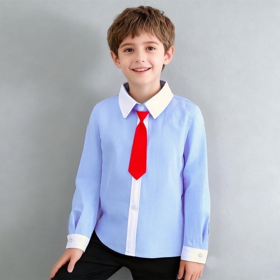 Cethrio Boys' Button Down Shirts, Collared School Uniform Casual Cotton Long Sleeve Shirts Red Size 8