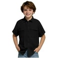 thumbnail image 1 of Cethrio Boys' Button Down Shirts, Cotton Linen Casual School Summer Short Sleeve Shirts Black Size 7-8T, 1 of 8
