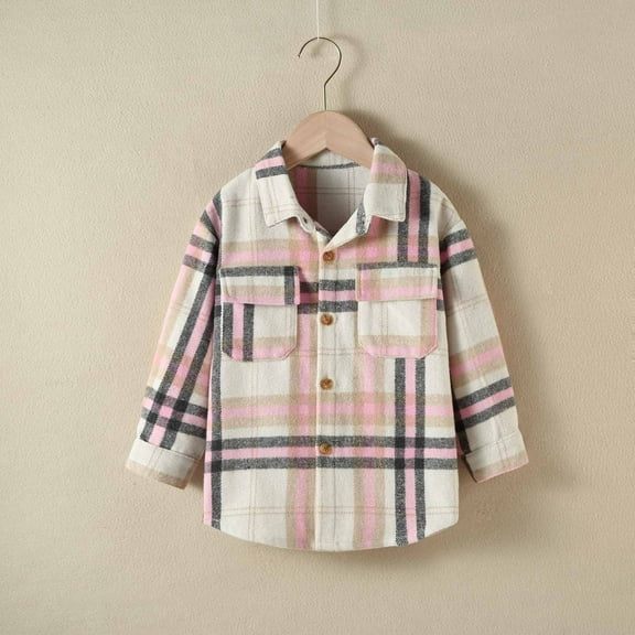 Cethrio Boys Button Down Shirts, Cotton Long Sleeve Plaid Spring Fall Tops Pink Size 3-4 T