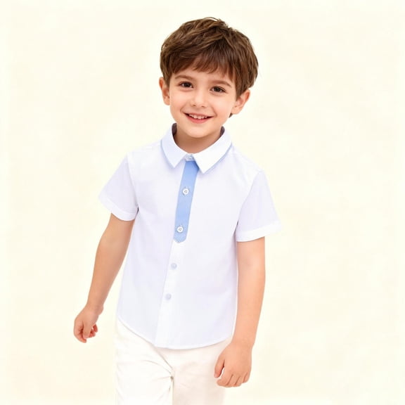 Cethrio Boys' Button Down Shirts, Cotton Summer Casual School Uniform Short Sleeve Shirts White Size 8