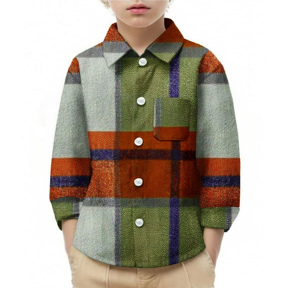 Cethrio Boys' Button Down Shirts, Fall Plaid Collared Casual Long Sleeve Shirts Army Green Size 8