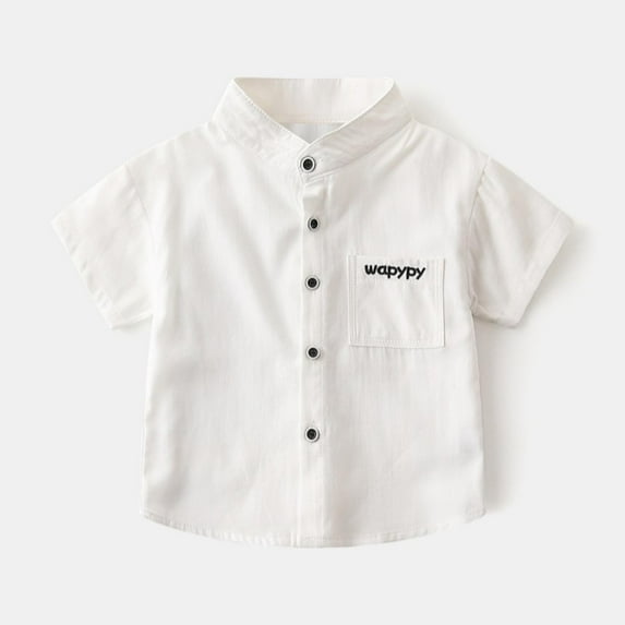 Cethrio Boys' Button Down Shirts, School Summer Cotton Short Sleeve Shirts White Size 9-10 T