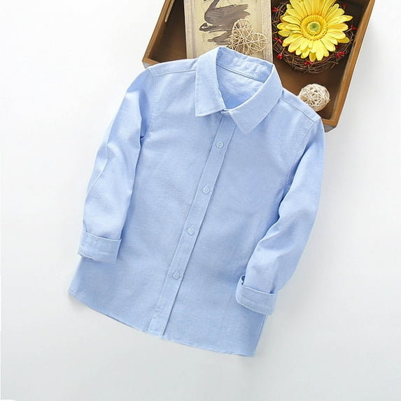 Cethrio Boys Button Down Shirts, Turn-down Collar Cotton Long Sleeve Casual Tops Blue Size 3-4 T