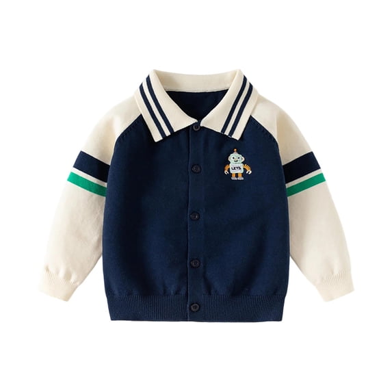 Cethrio Boys Cardigan Sweaters, Zip up Thermal Collared Knitting Cotton Fall Winter Clothing Navy Size 6