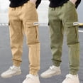 thumbnail image 1 of Cethrio Boys Cargo Pants, Elastic Waist Casual 2 Piece Cotton Jogger Pants Brown Size 12-14 T, 1 of 9