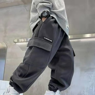 Cethrio Boys Cargo Pants, Elastic Waist Casual Loose Pants with Pockets Gray Size 3-4 T