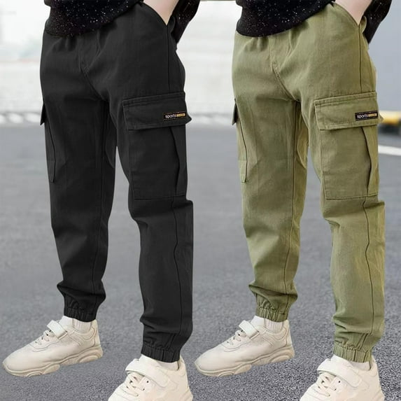 Cethrio Boys Cargo Pants, Relaxed Elastic Waist 2 Piece Cotton Jogger Pants Dark Gray Size 7-8 T
