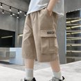 thumbnail image 1 of Cethrio Boys Cargo Shorts , Elastic Waist Cotton Athletic Loose Summer Shorts Khaki Size 10-11 T, 1 of 6