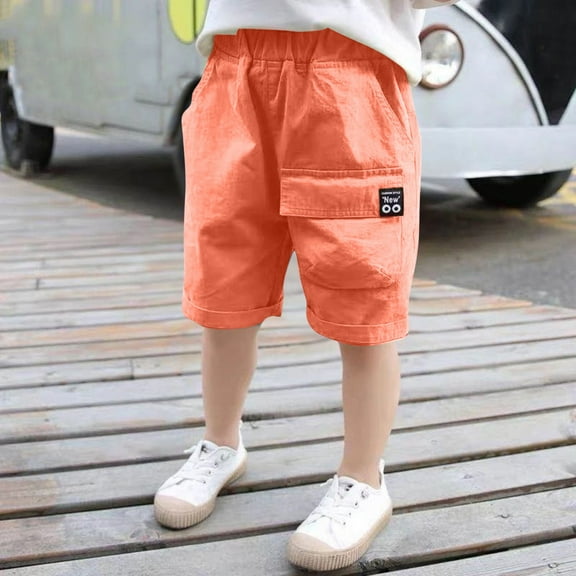 Cethrio Boys Cargo Shorts, Loose Cotton Knee Length Casual Summer Shorts with Pockets Orange Size 9-10T