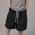 thumbnail image 1 of Cethrio Boys Cargo Shorts Size 14-16 T, Elastic Waist Drawstring Loose Athletic Summer Shorts Black, 1 of 4