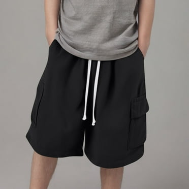 Cethrio Boys Cargo Shorts Size 14-16 T, Elastic Waist Drawstring Loose Athletic Summer Shorts Black